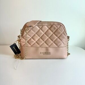 NWT Bebe Los Angeles Pink Quilted Dome Crossbody Bag Gold Chain Strap Purse